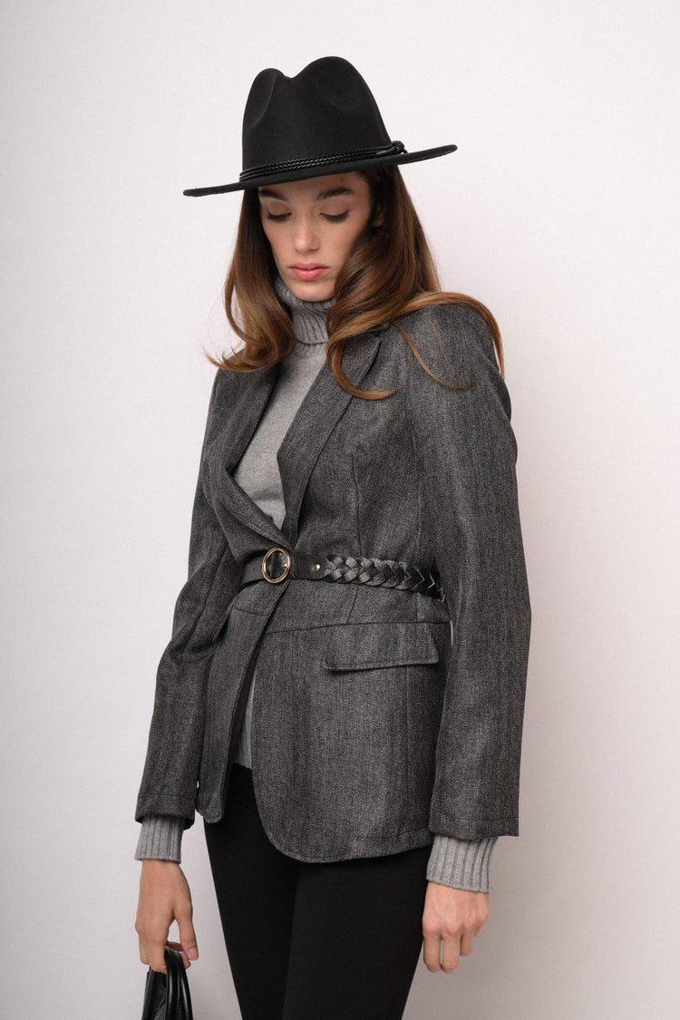 Grey melange soft blazer with flap pockets