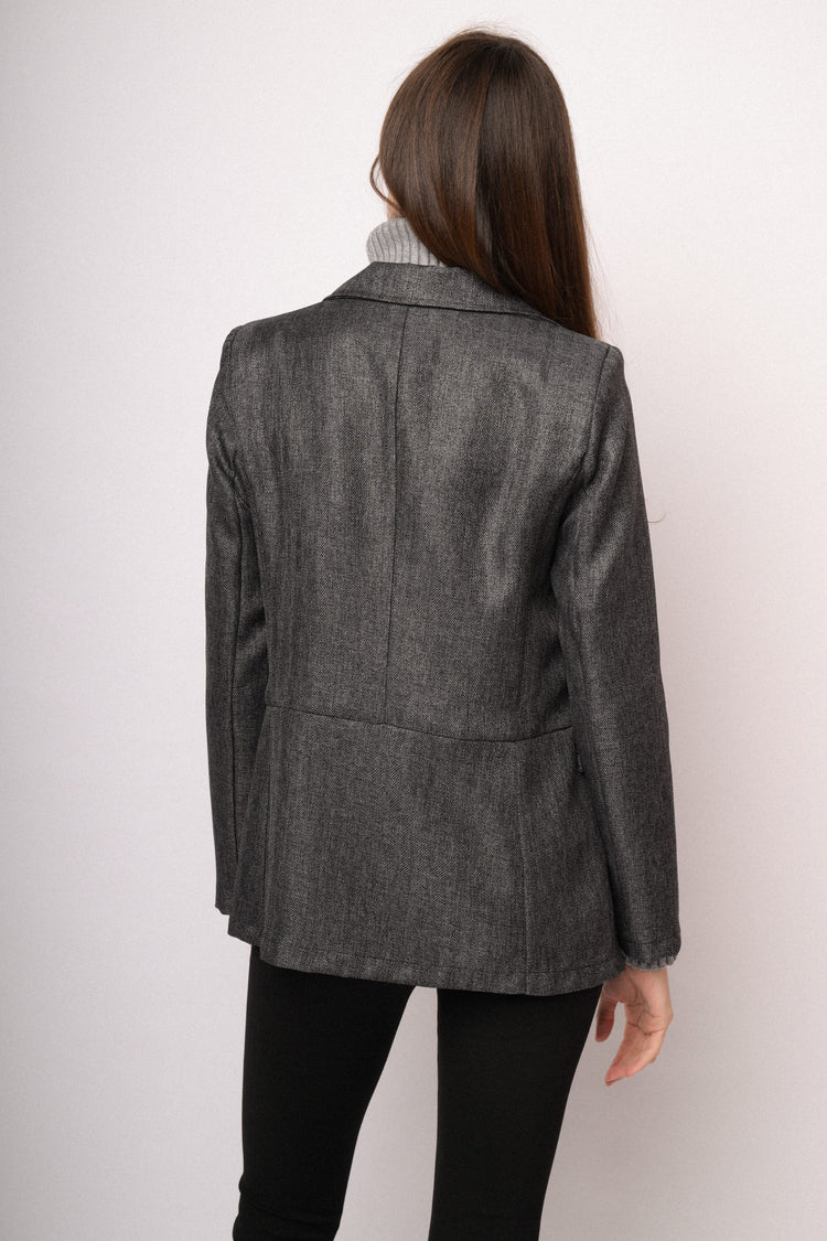 Grey melange soft blazer with flap pockets
