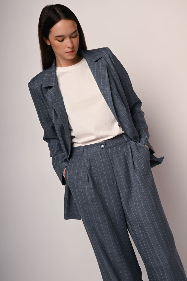 Pinstriped double-breasted blazer