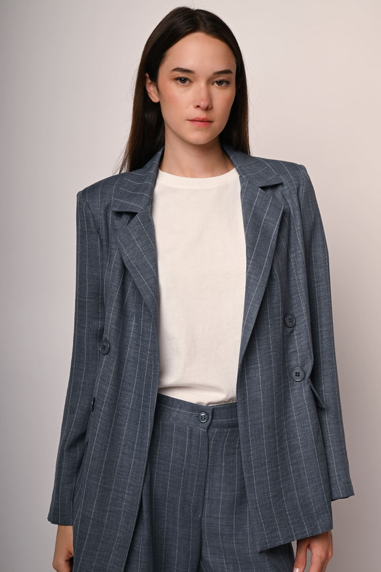 Pinstriped double-breasted blazer