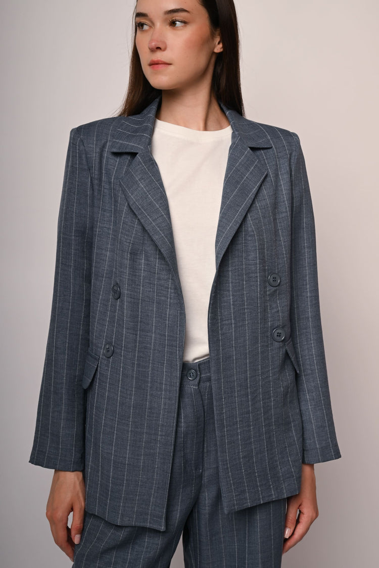 Pinstriped double-breasted blazer