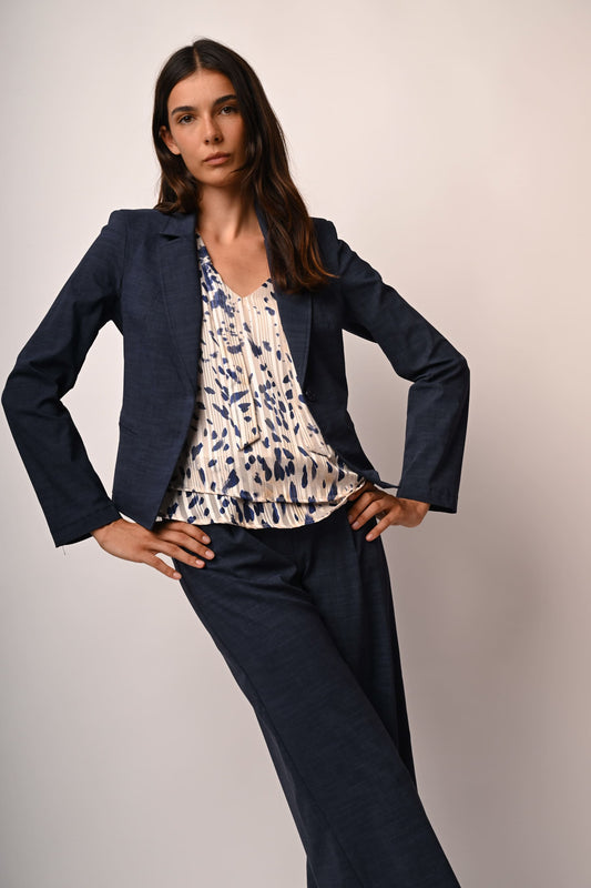 Denim-effect single-breasted blazer