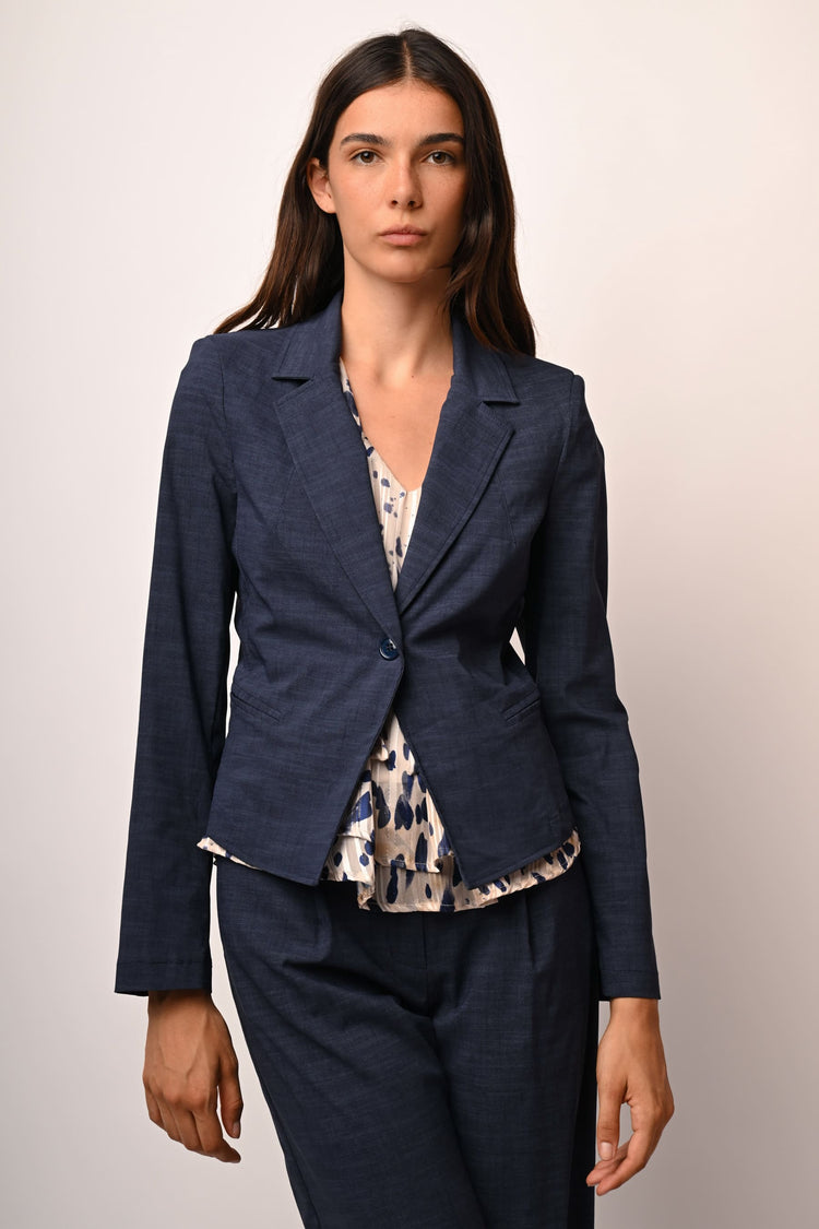 Denim-effect single-breasted blazer