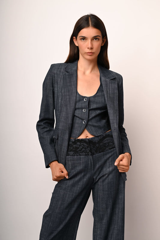 Denim effect single-breasted blazer
