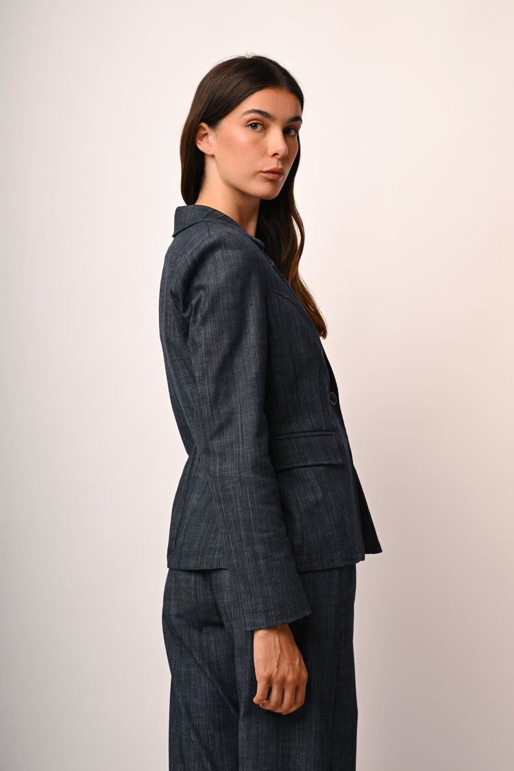 Denim effect single-breasted blazer