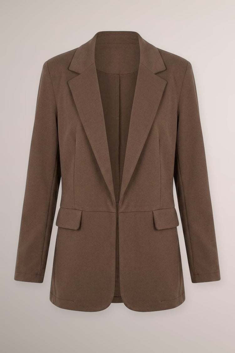 Chocolate gathered-sleeved open-fit blazer