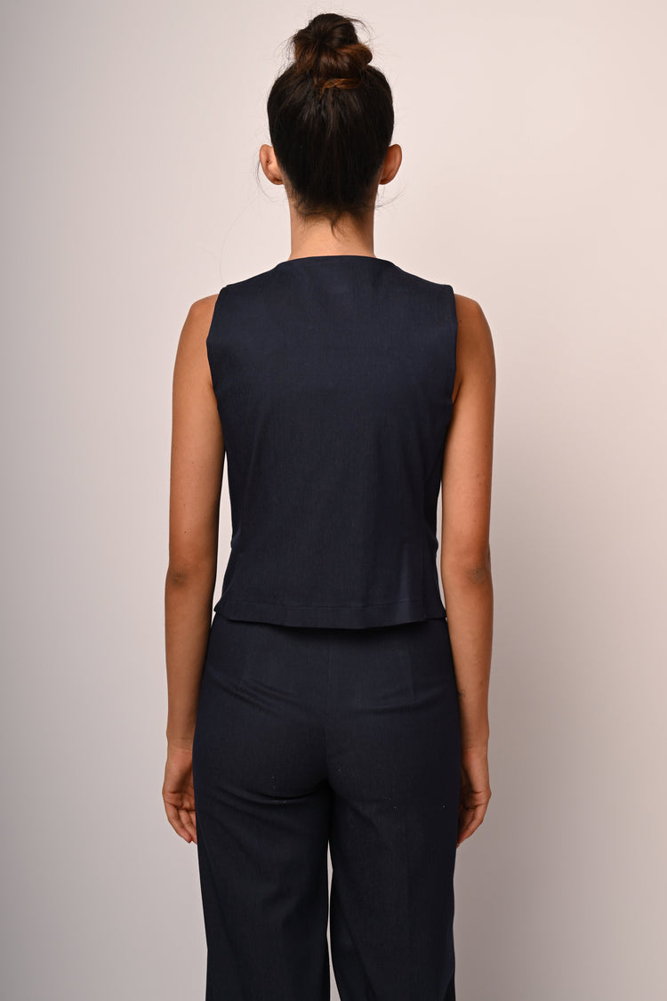 Viscose-blend crewneck vest