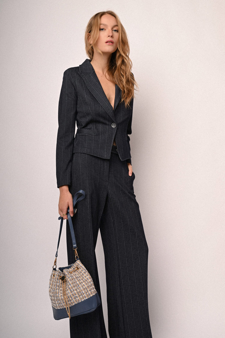 Pinstriped single-breasted blazer