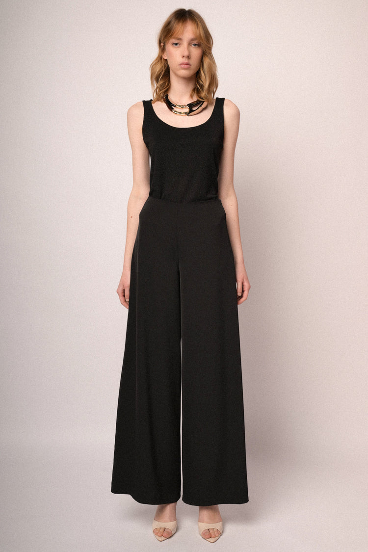Black fluid crepe wide-leg trousers