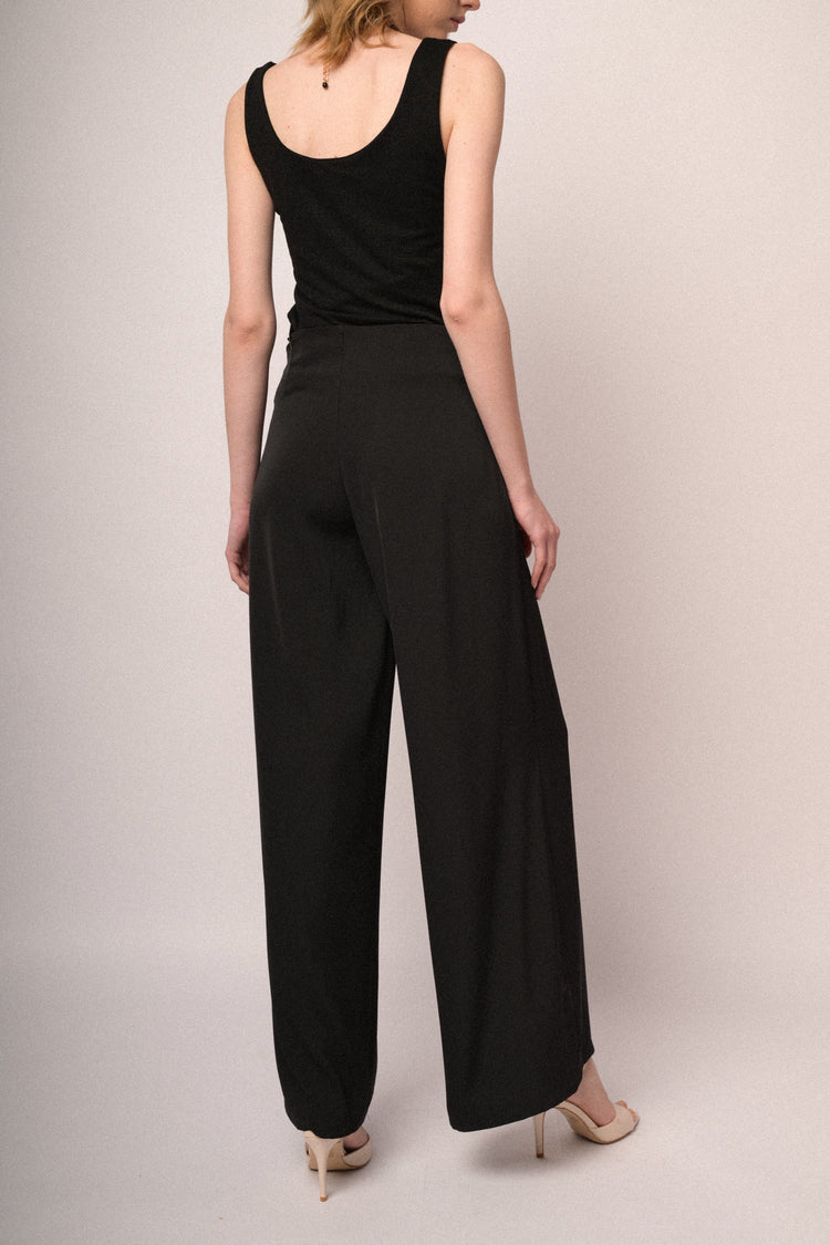 Black fluid crepe wide-leg trousers