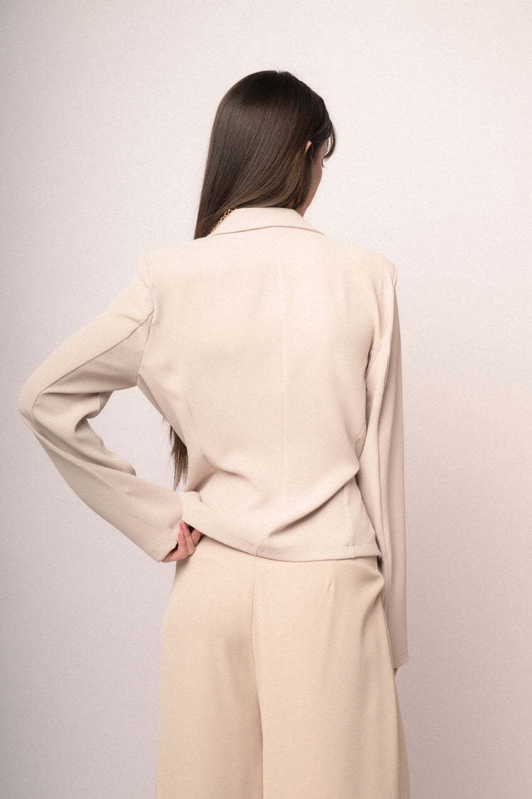 Beige side straps wrap blazer