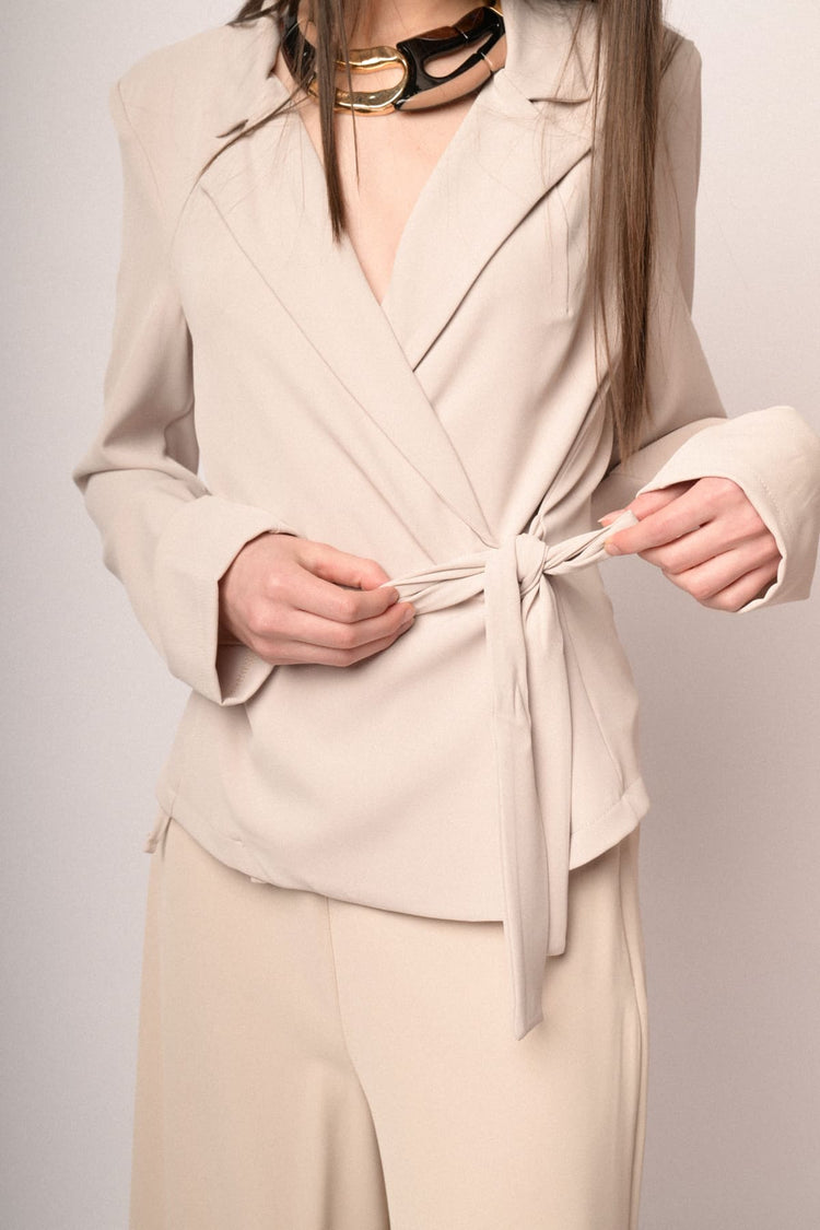 Beige side straps wrap blazer