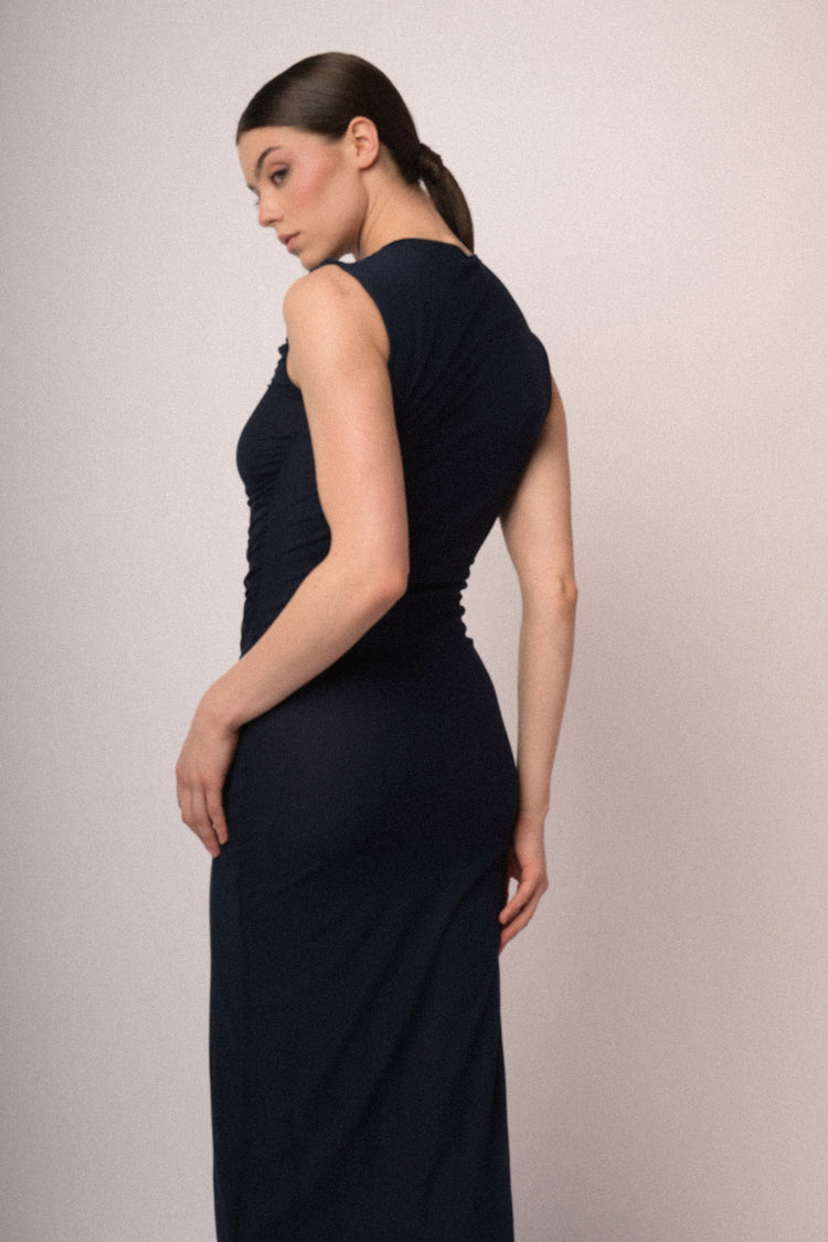 Gathered tulle midi sheath dress