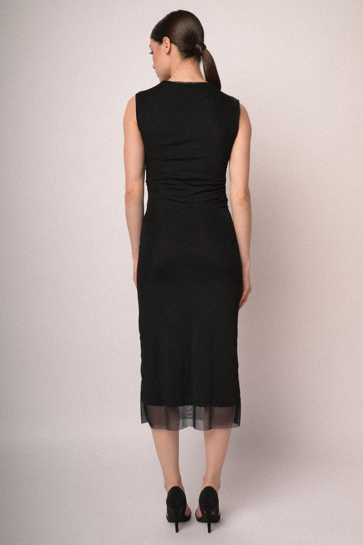 Gathered tulle midi sheath dress