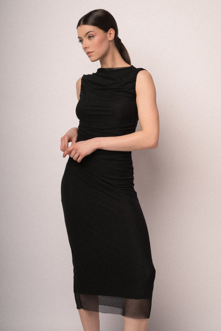 Gathered tulle midi sheath dress