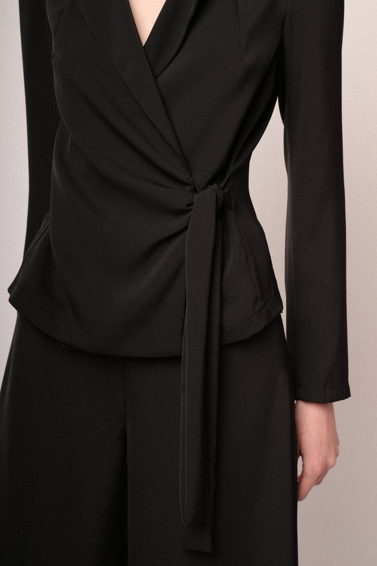 Black fluid crepe side strap jacket