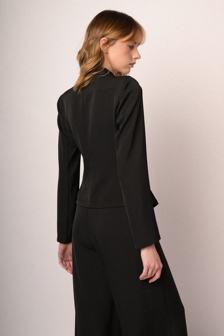 Black fluid crepe side strap jacket
