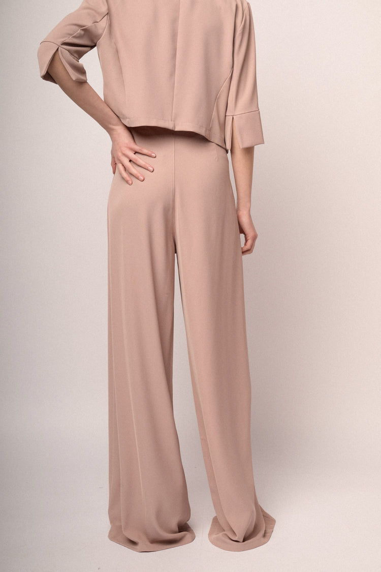 Pink fluid jersey wide-leg trousers