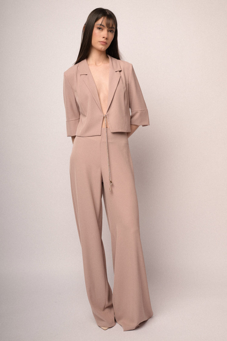Pink fluid jersey wide-leg trousers