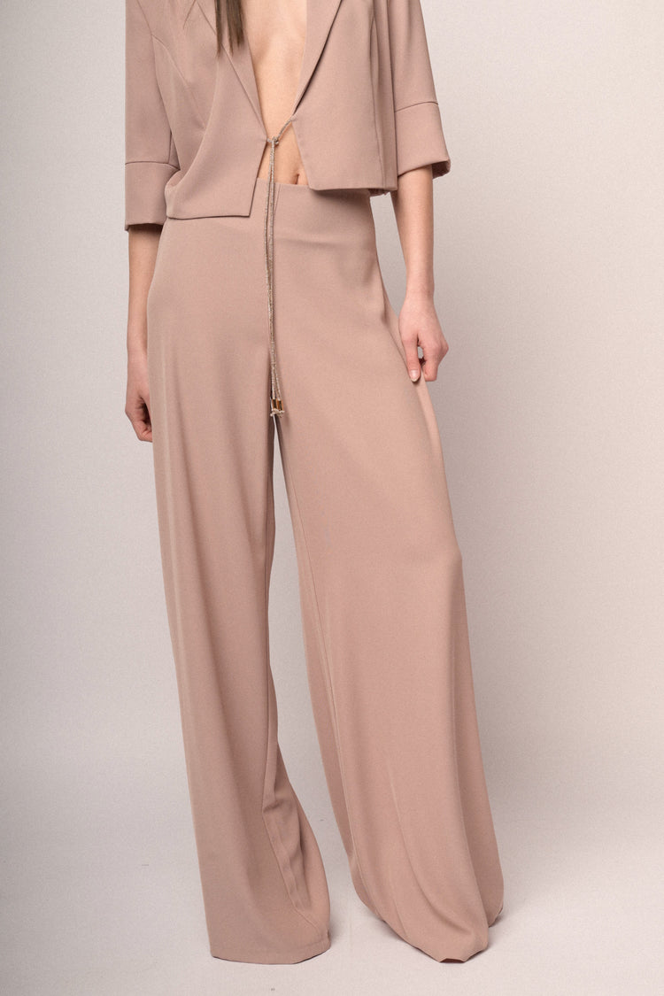 Pink fluid jersey wide-leg trousers