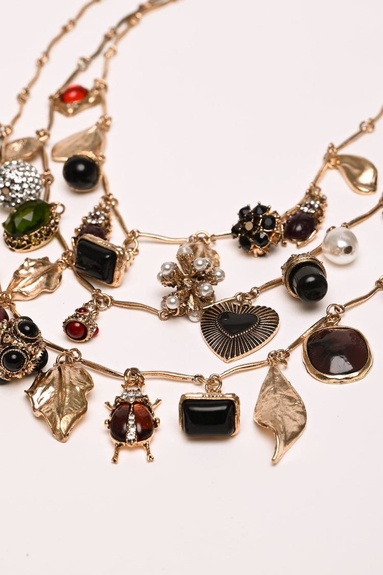 Mix pendants three-strand necklace