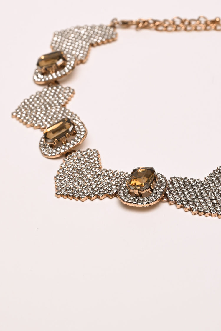 Crystal, rhinestone and heart necklace