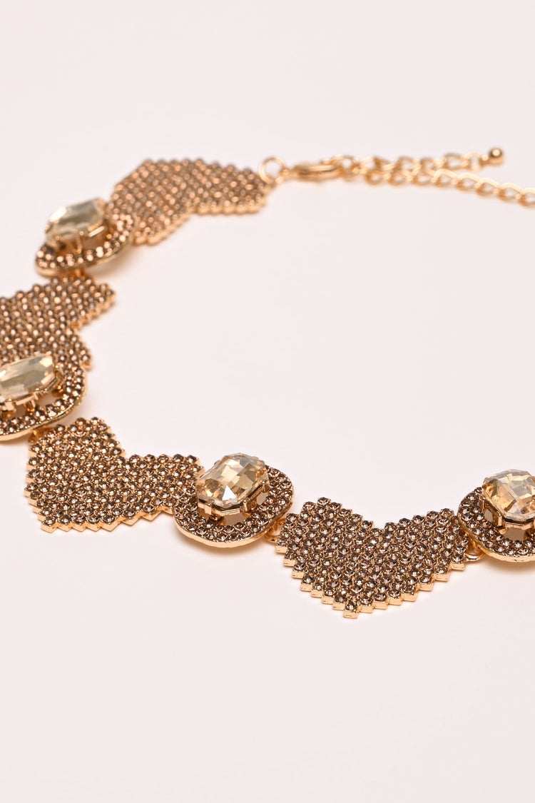 Crystal, rhinestone and heart necklace