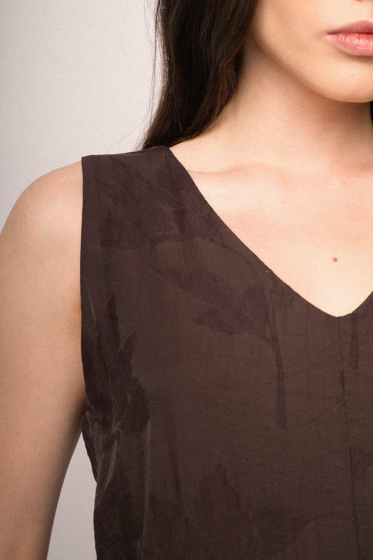 Chocolate foliage jacquard belted jumpsuit