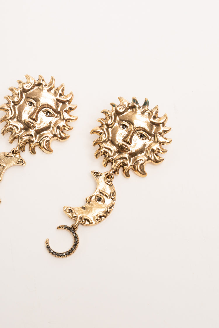 Sun & Moon gold-tone metal earrings