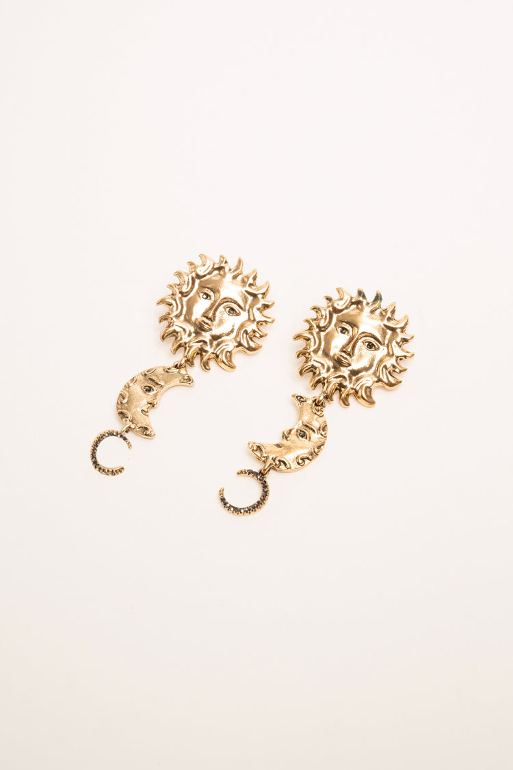 Sun & Moon gold-tone metal earrings