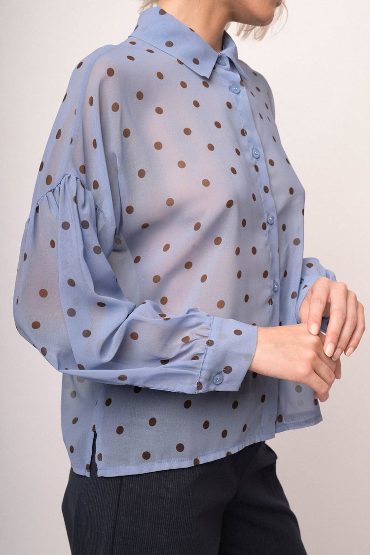 Polka dot print denim blue shirt