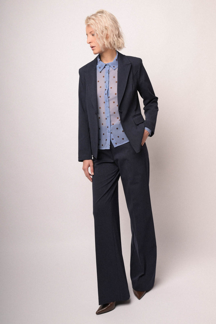 Polka dot print denim blue shirt