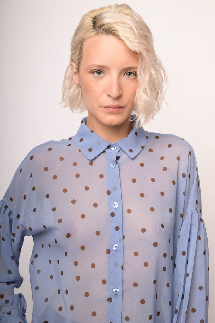 Polka dot print denim blue shirt