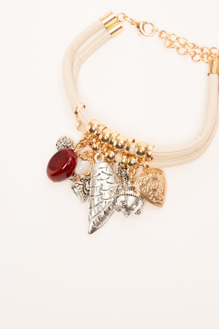 Multicolor pendants beige bracelet