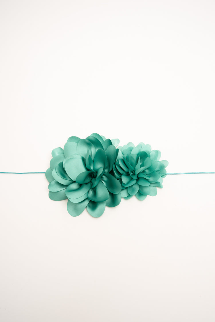Mint green 3D flowers thin belt