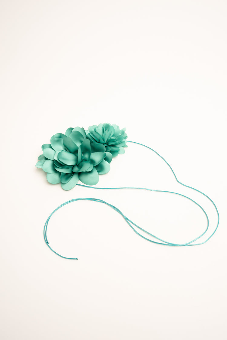 Mint green 3D flowers thin belt