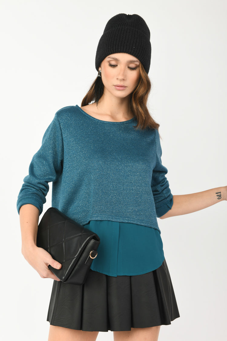Lurex knit and georgette blouse