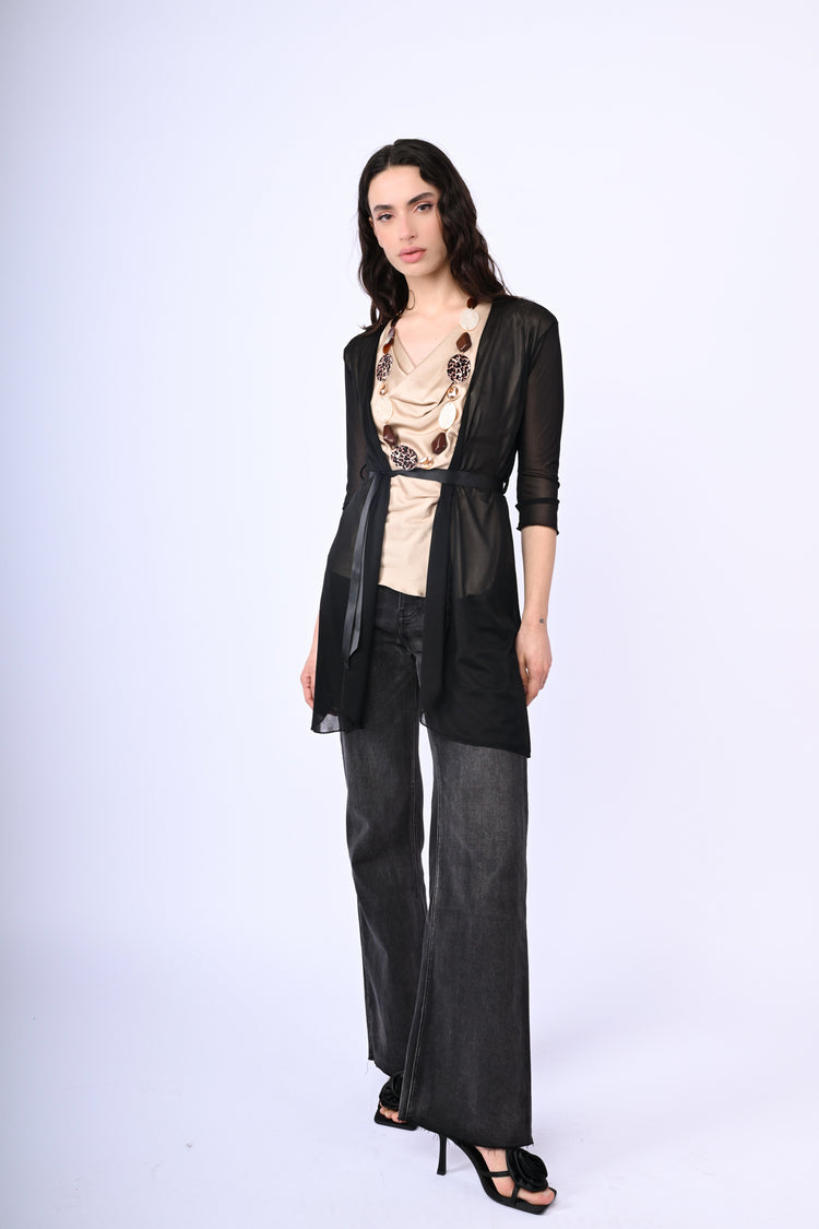 Belted tulle cardigan