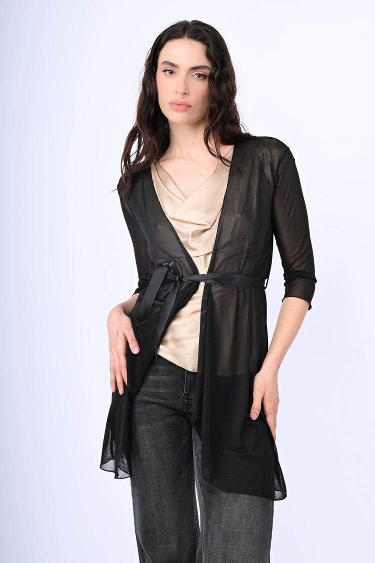 Belted tulle cardigan