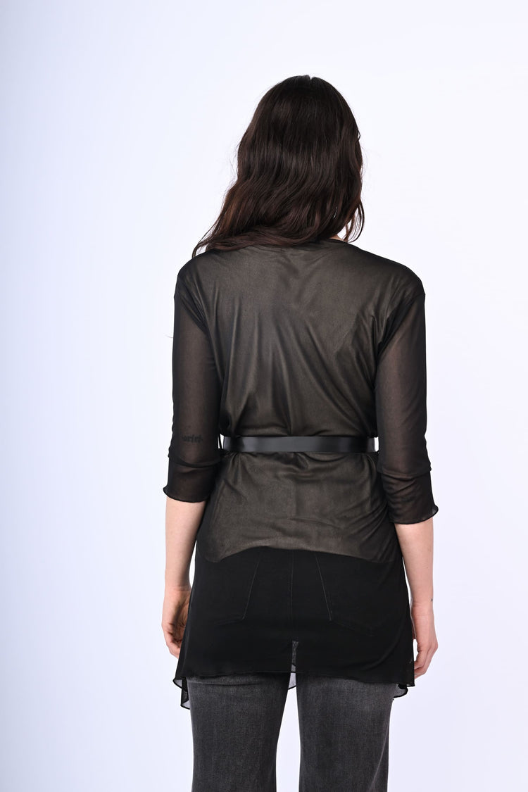 Belted tulle cardigan