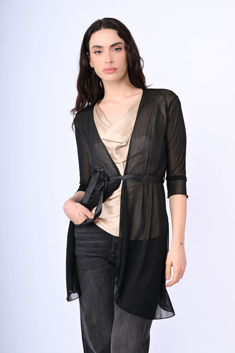 Belted tulle cardigan
