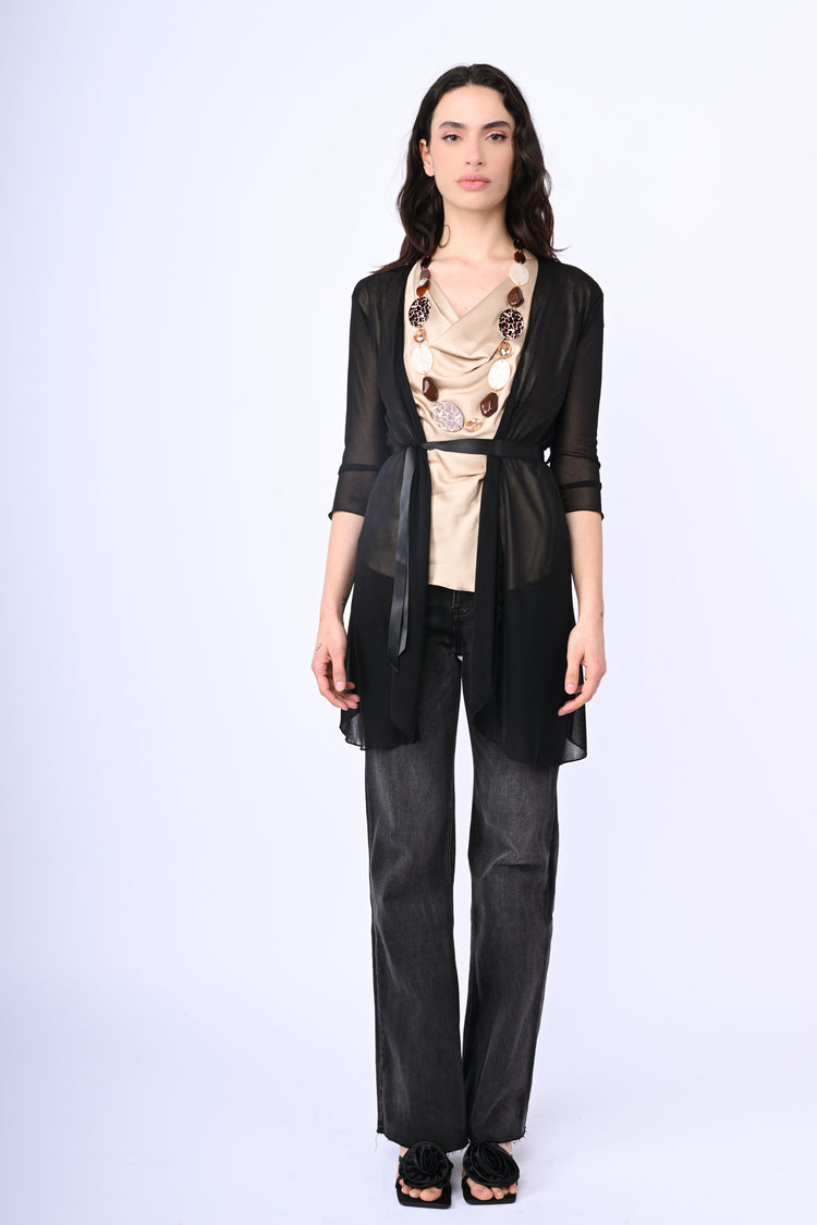 Belted tulle cardigan