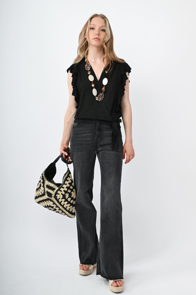 Frills and bow viscose top