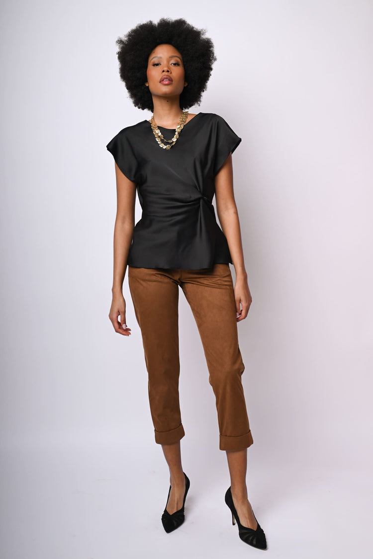 Faux suede turn-up trousers