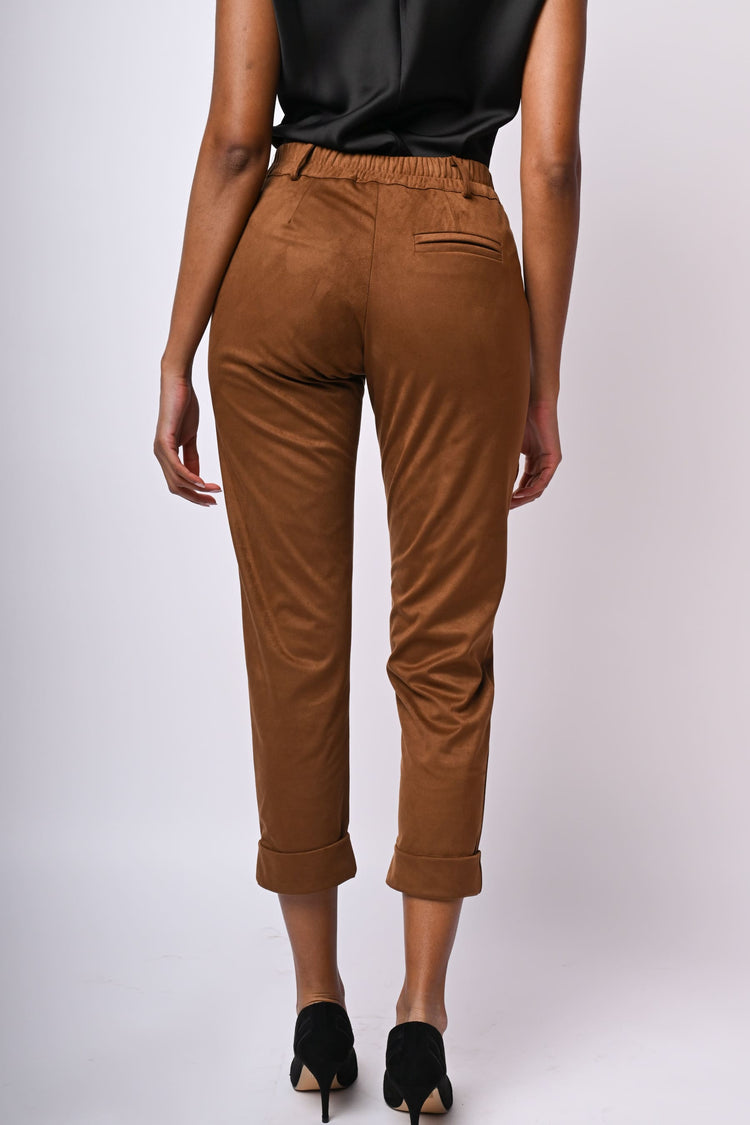 Faux suede turn-up trousers