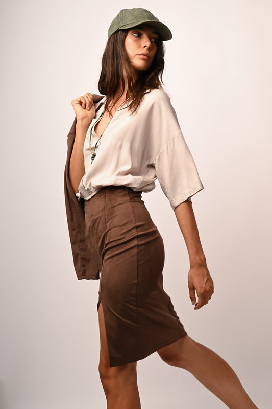 Faux suede pencil skirt