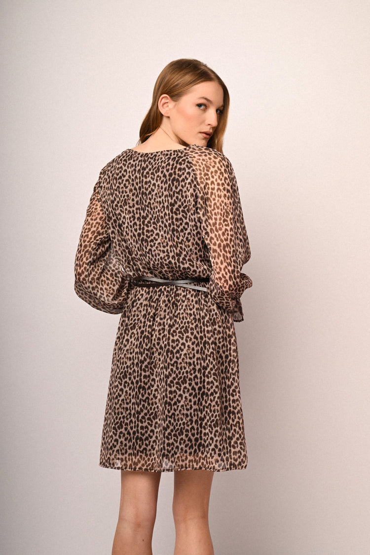 Belted animalier print mini dress
