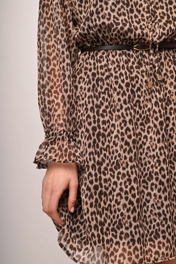 Belted animalier print mini dress