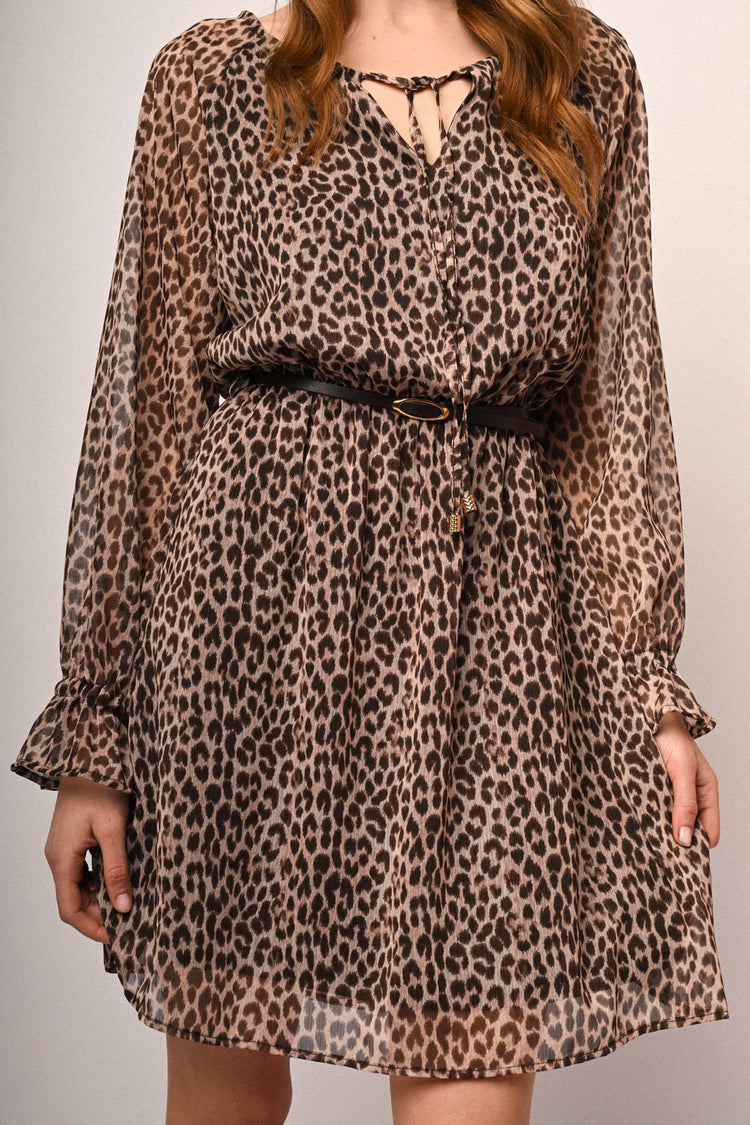 Belted animalier print mini dress