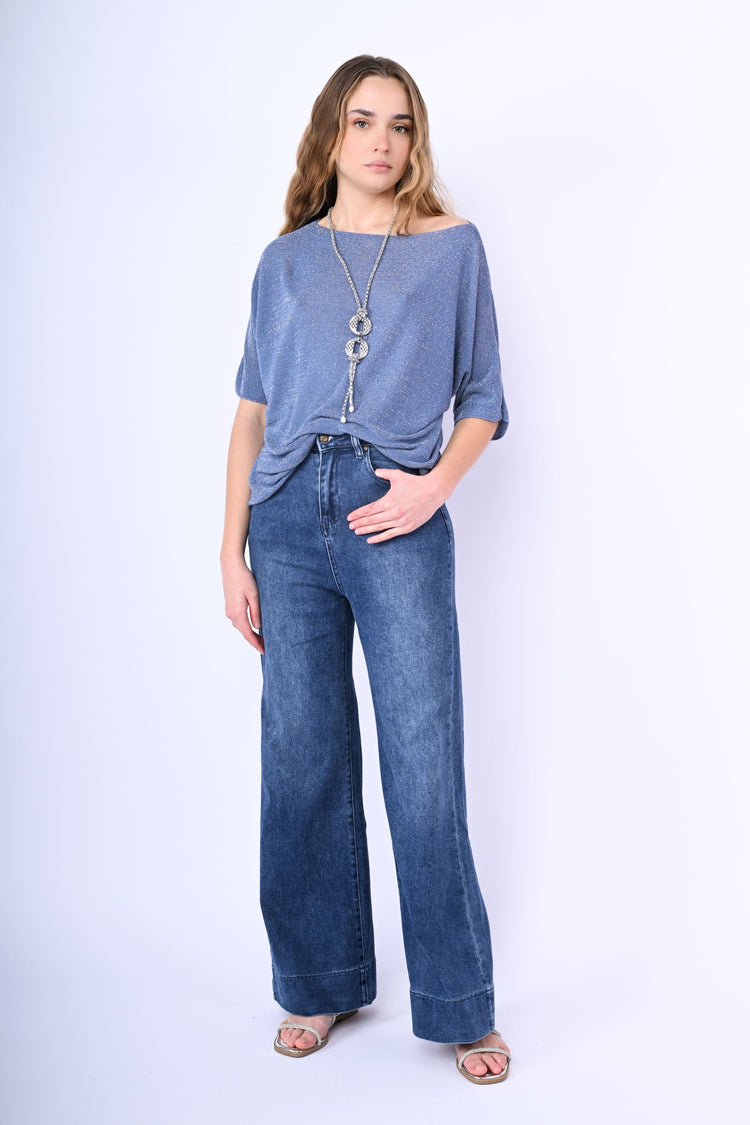 Lamé knit oversized sweater
